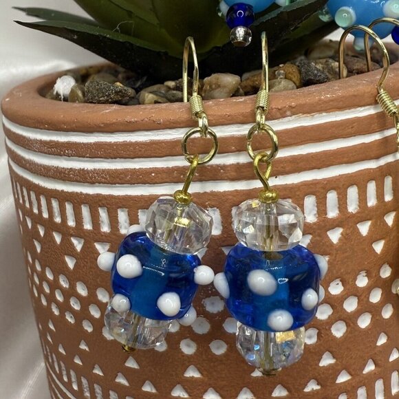 3 Sets REIMAGINED Venetian Lampwork Glass Bead Dangle Earrings 18K GP 925 Silver - Picture 3 of 7